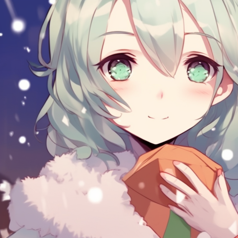 Two characters, surrounded by snowflakes, soft colors and relaxed expressions. matching christmas meme pfp designs pfp for discord.