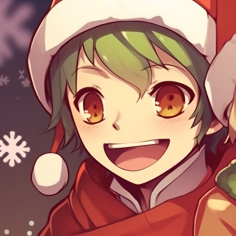 Two characters laughing while playing with snowballs, dynamic motions with cool blue backdrop. cute matching christmas pfp cartoon pfp for discord.