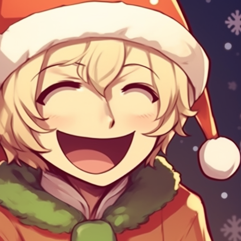 Two characters laughing while playing with snowballs, dynamic motions with cool blue backdrop. cute matching christmas pfp cartoon pfp for discord.