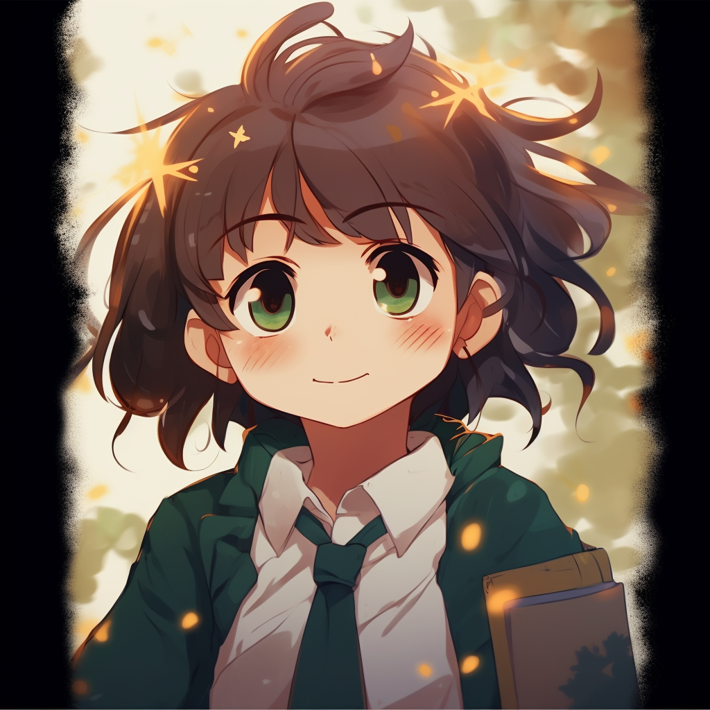 Close-up of smiling Deku, detailed expression and positive aura. aesthetic cute anime pfp for boys pfp for discord.