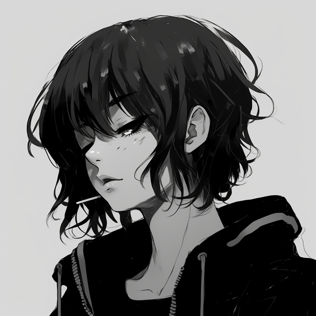 A profile of Cowboy Bebop character stylised in black, highlighting sharp outlines. anime black pfp aesthetics pfp for discord.