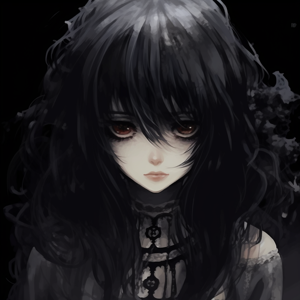 Dark winged anime character, ethereal and ominous with intricate wing details. unforgettable gothic anime characters pfp