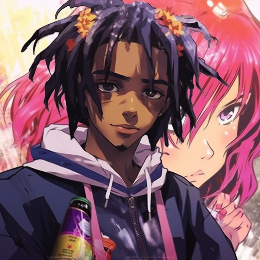 Playboi Carti portrayed as a samurai, detailed linework in the traditional attire and Samurai sword. otaku art: playboi carti anime pfp
