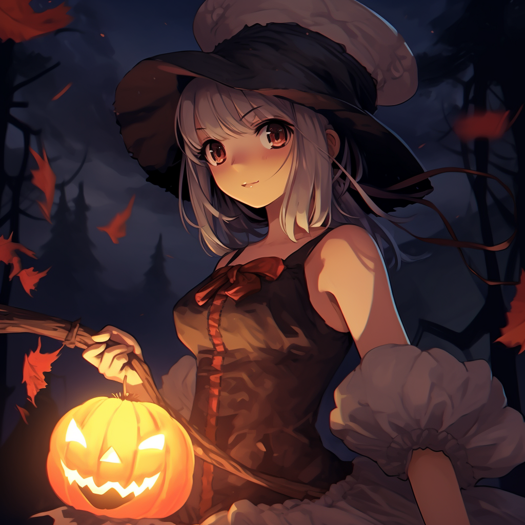 Kiki under the Halloween night, with vibrant autumn colors. ideas for anime halloween pfp
