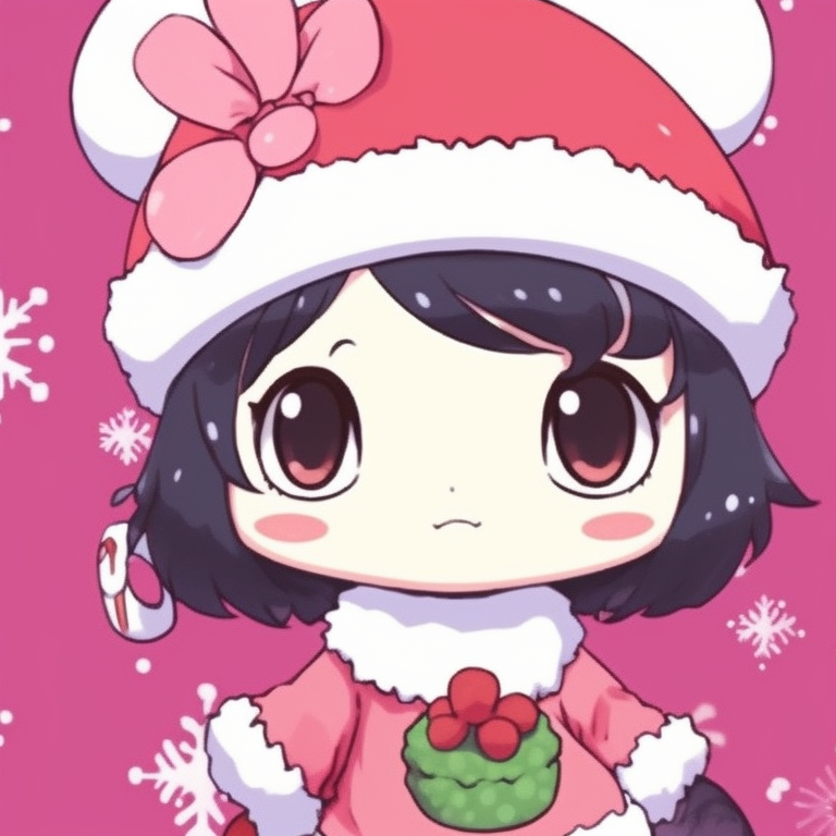 My Melody and Kuromi holding a Christmas wreath together, vibrant colors and fun details. charming my melody and kuromi matching christmas images pfp for discord.
