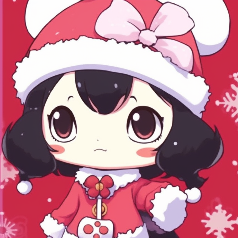 My Melody and Kuromi holding a Christmas wreath together, vibrant colors and fun details. charming my melody and kuromi matching christmas images pfp for discord.