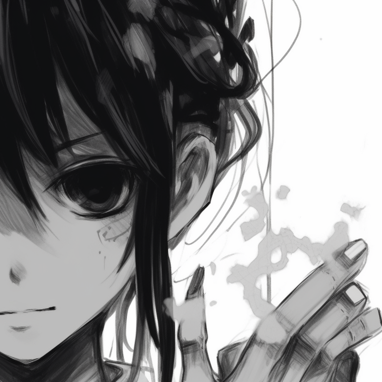 Close-up of two characters, their emotions portrayed through measured graphite shading, maintaining a steady gaze. black and white matching pfp boy and girl pfp for discord.