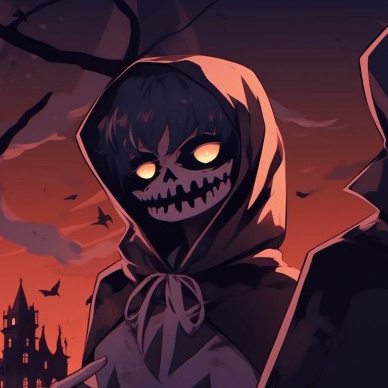 Two characters decked in vampire attire, set in a dark castle. anime halloween matching pfp themes pfp for discord.