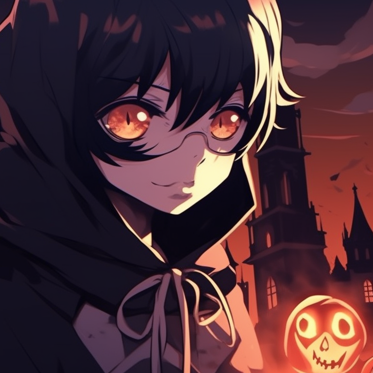 Two characters decked in vampire attire, set in a dark castle. anime halloween matching pfp themes pfp for discord.