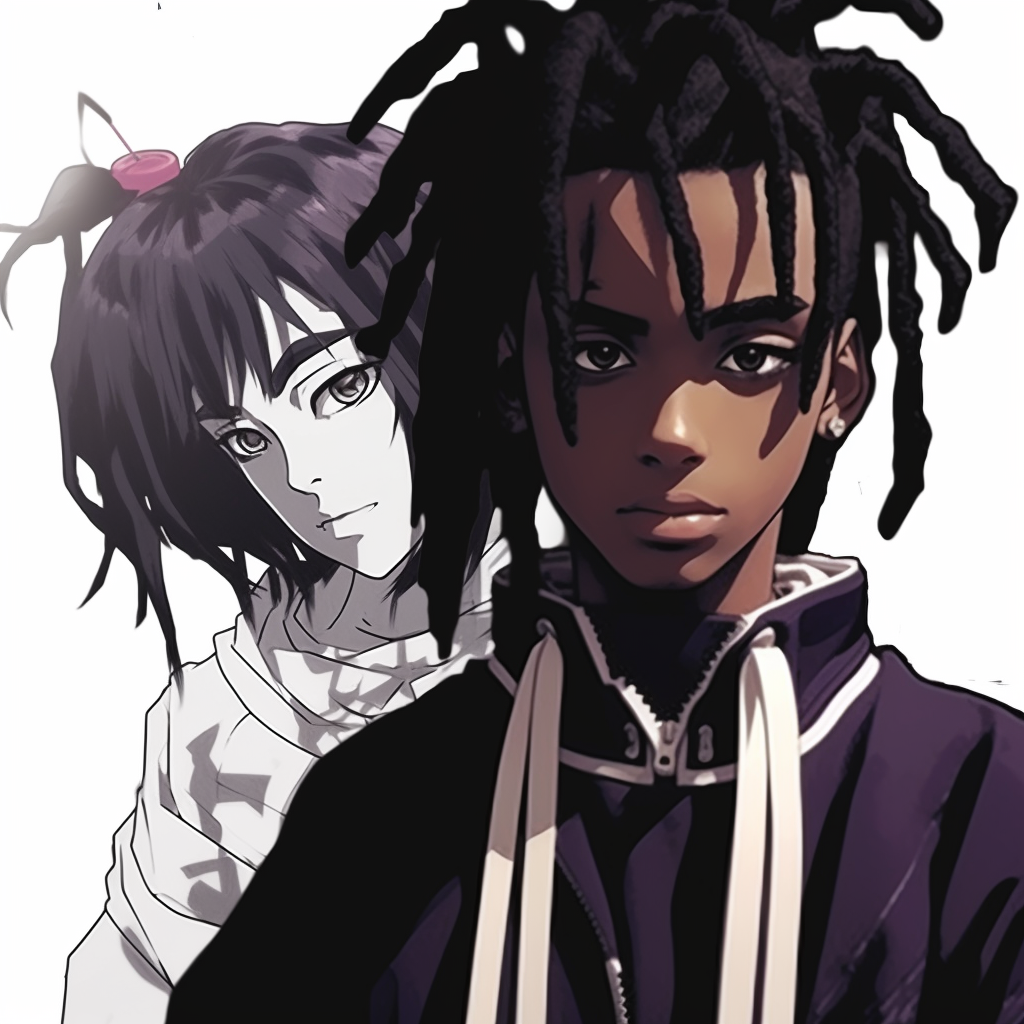 Anime representation of Carti in a cybernetic theme featuring glowing outlines and cold colors. playboi carti aesthetic anime pfp