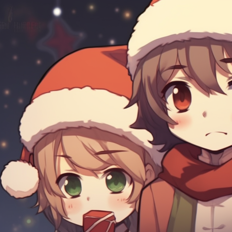 Two characters defined mainly by silhouettes, snowflakes in the foreground, using a muted color scheme. fun-friend group matching christmas pfp pfp for discord.