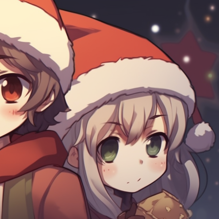Two characters defined mainly by silhouettes, snowflakes in the foreground, using a muted color scheme. fun-friend group matching christmas pfp pfp for discord.
