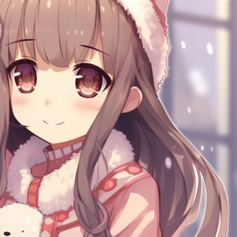 Characters exchanging gifts, brightly colored wrapping and festive background. adorable matching anime girl christmas pfp ideas pfp for discord.