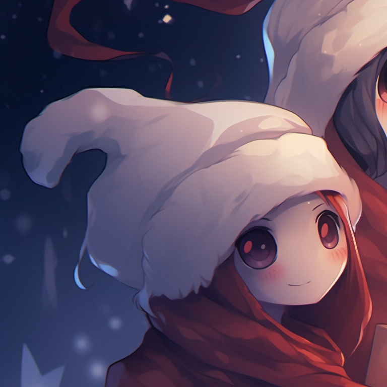 Two ghost characters exchanging Christmas gifts, soft background lighting. matching christmas pfp ghost illustrations pfp for discord.