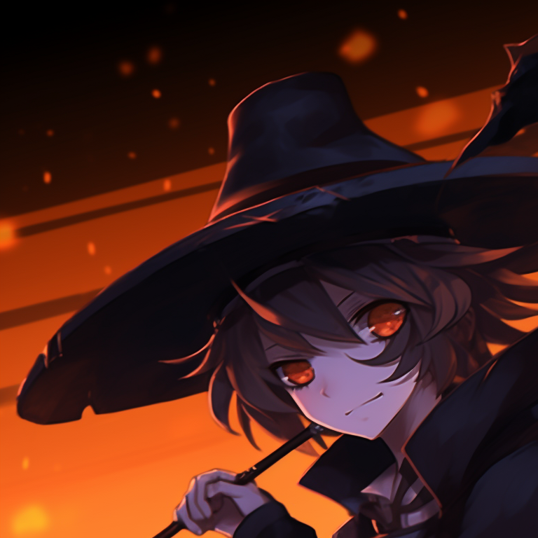 Two characters displaying playful actions in their Halloween costumes – one is ready to fight and the other is ready to eat sweets, vibrant color scheme. genshin character halloween themed matching pfp pfp for discord.