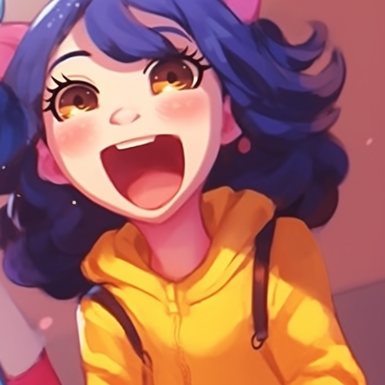 Close-up of two girls, rich details and comic style, chuckling together. laugh out loud girl matching pfp pfp for discord.