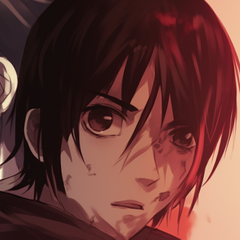 Eren and Mikasa in a ghostly embrace, detailed linework and monochromatic scheme. eren and mikasa matching pfp with a spooky twist pfp for discord.