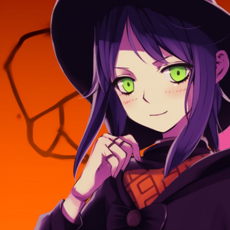 Obanai and Mitsuri standing back to back, both dressed in matched Halloween costumes, vivid colors and simple lines. mitsuri and obanai themed halloween matching pfps pfp for discord.