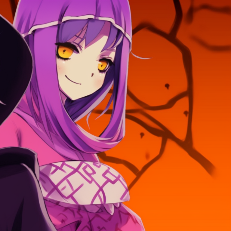 Obanai and Mitsuri standing back to back, both dressed in matched Halloween costumes, vivid colors and simple lines. mitsuri and obanai themed halloween matching pfps pfp for discord.