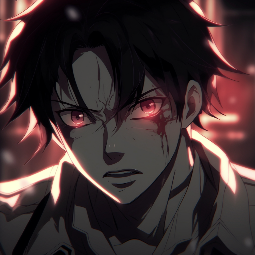 Levi Ackerman from Attack on Titan, sharp features illuminated by an ethereal glow. 4k resolution glowing anime pfp gallery