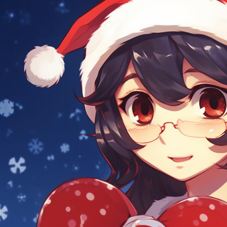 Two characters with frosty background, gentle snowfall and bundled in winter attire. creative matching christmas aesthetic pfp pfp for discord.