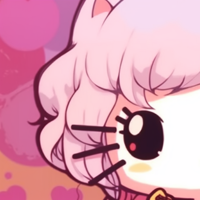 Hello Kitty and anime character, soft colors with expressive facades. hello kitty and anime characters matching pfp pfp for discord.