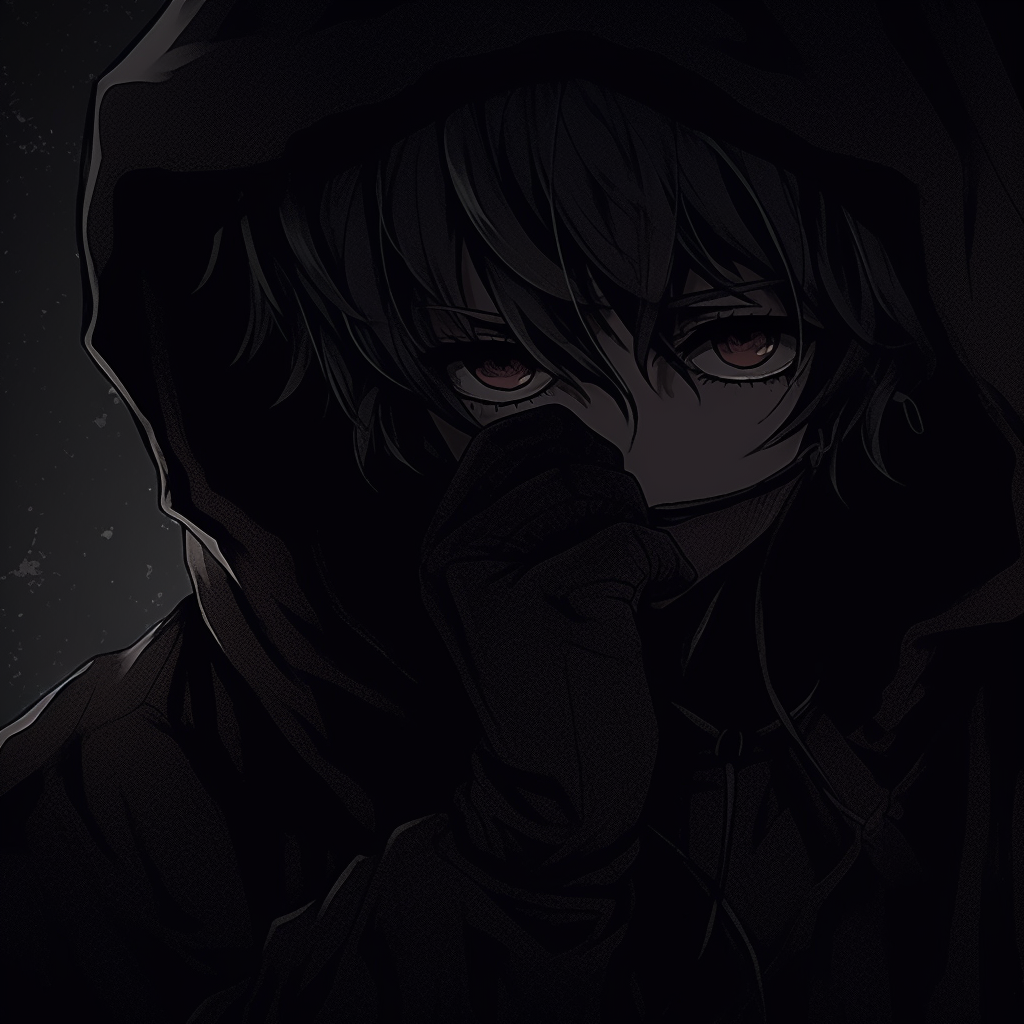 Profile picture with a shrouded anime warrior, utilising dark tones and minimal lighting. anime pfp in darkness theme pfp for discord.