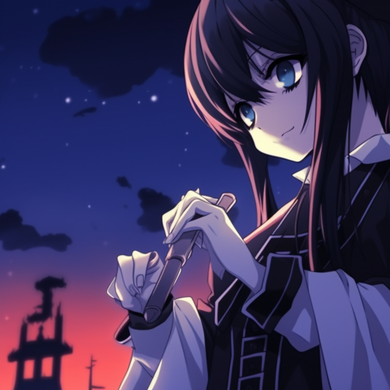 Two characters, one with a pumpkin head and the other in a ghost costume, dark colors and sharp lines. anime halloween pfp ideas pfp for discord.