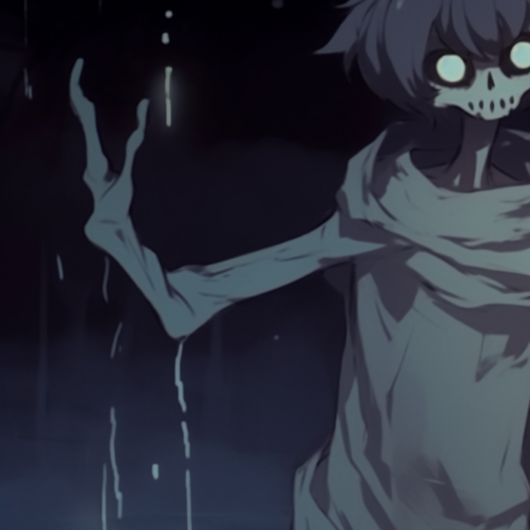 Two characters in a haunted setting, their eyes reflecting the others' sadness. gloomy halloween - sad matching pfps pfp for discord.