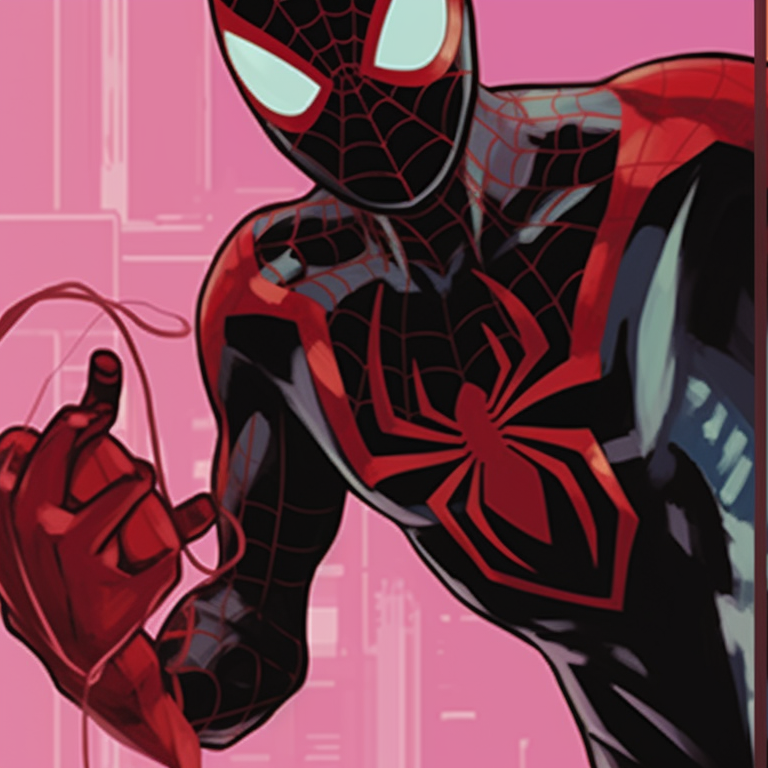Miles and Gwen, one in the foreground and the other in the background, symbolizing a linked yet separate narrative. miles and gwen pfp alignment in spiderverse pfp for discord.