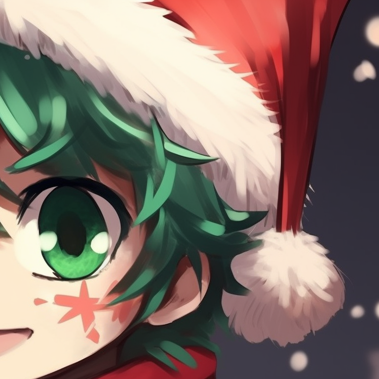 Two characters in winter coats, standing under falling snow, with the glow of fairy lights softly highlighting them. cute christmas my hero academia pfps pfp for discord.