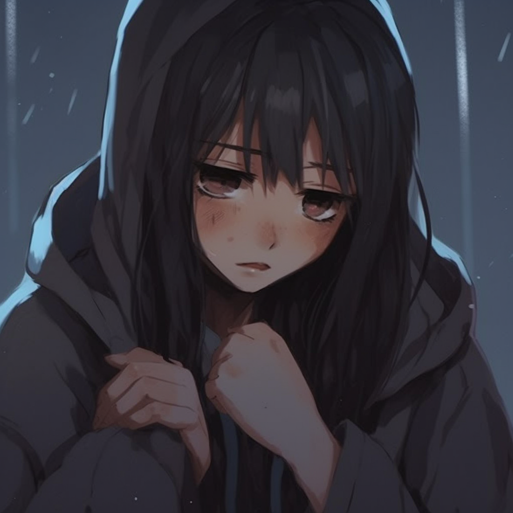 A close-up portrait of a troubled anime girl, her tear-streaked face and intense eyes are the highlight of this image. depressed anime girl pfp wallpaper pfp for discord.
