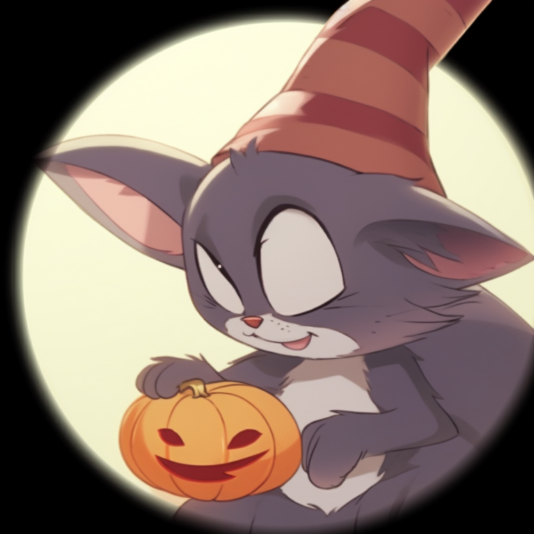 Tom and Jerry under a moonlit Halloween sky, shadows adding a spooky atmosphere, subtle color gradients. tom and jerry matching pfp halloween theme design pfp for discord.