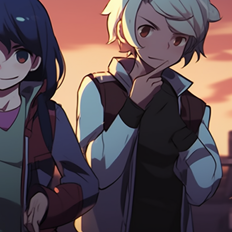 Four friends standing back-to-back, urban background, cool tones and urban style. modern matching pfp for 4 friends pfp for discord.