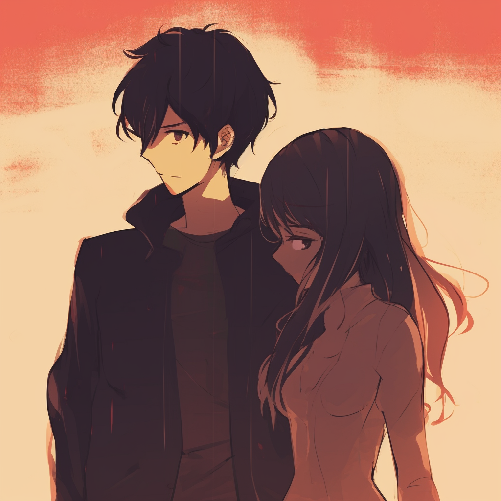 A unique anime profile picture that symbolizes love beyond distance, with strong outlines and contrasting colors. apart yet together: unique matching anime pfp for long-distance couples