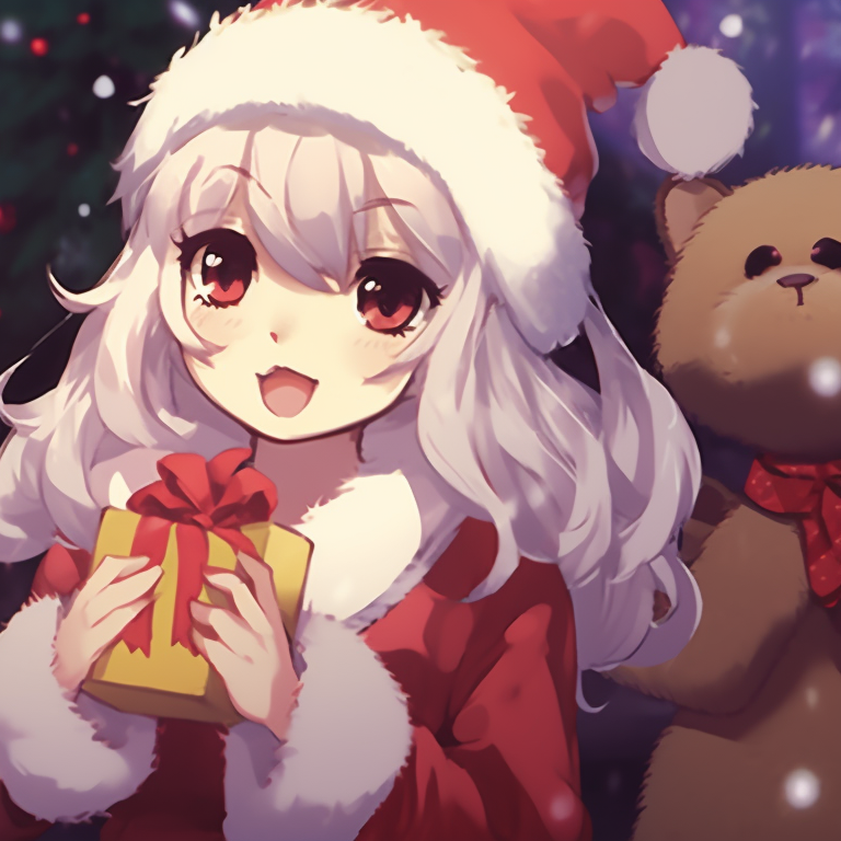 Two characters with jingling bells accessory, metallic sheen on the bells and cheerful demeanor. adorable matching christmas pfp gif pfp for discord.