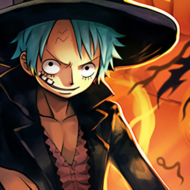 Luffy and Zoro in Halloween costumes with dark and vibrant colors, hint of twisted fun vibrant luffy and zoro halloween theme pfp pfp for discord.