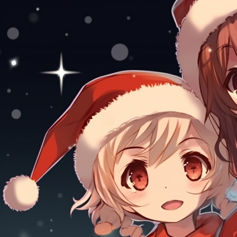 Two characters, warm lighting from a fireplace, plush Christmas sweaters and holding mugs of hot chocolate. adorable matching christmas discord pfp pfp for discord.