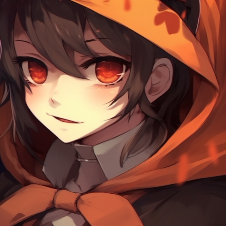 Two characters under a purple twilight sky, stark silhouettes and vivid autumn leaves in background cute matching pfp for couples halloween styled pfp for discord.