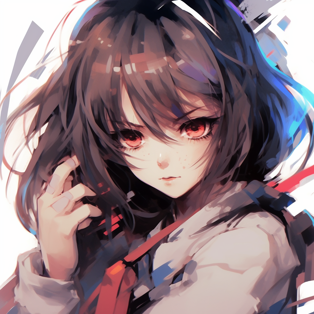 Anime girl posed in a ready-to-fight stance, dynamic lines and bold colors. intriguing girl anime pfp