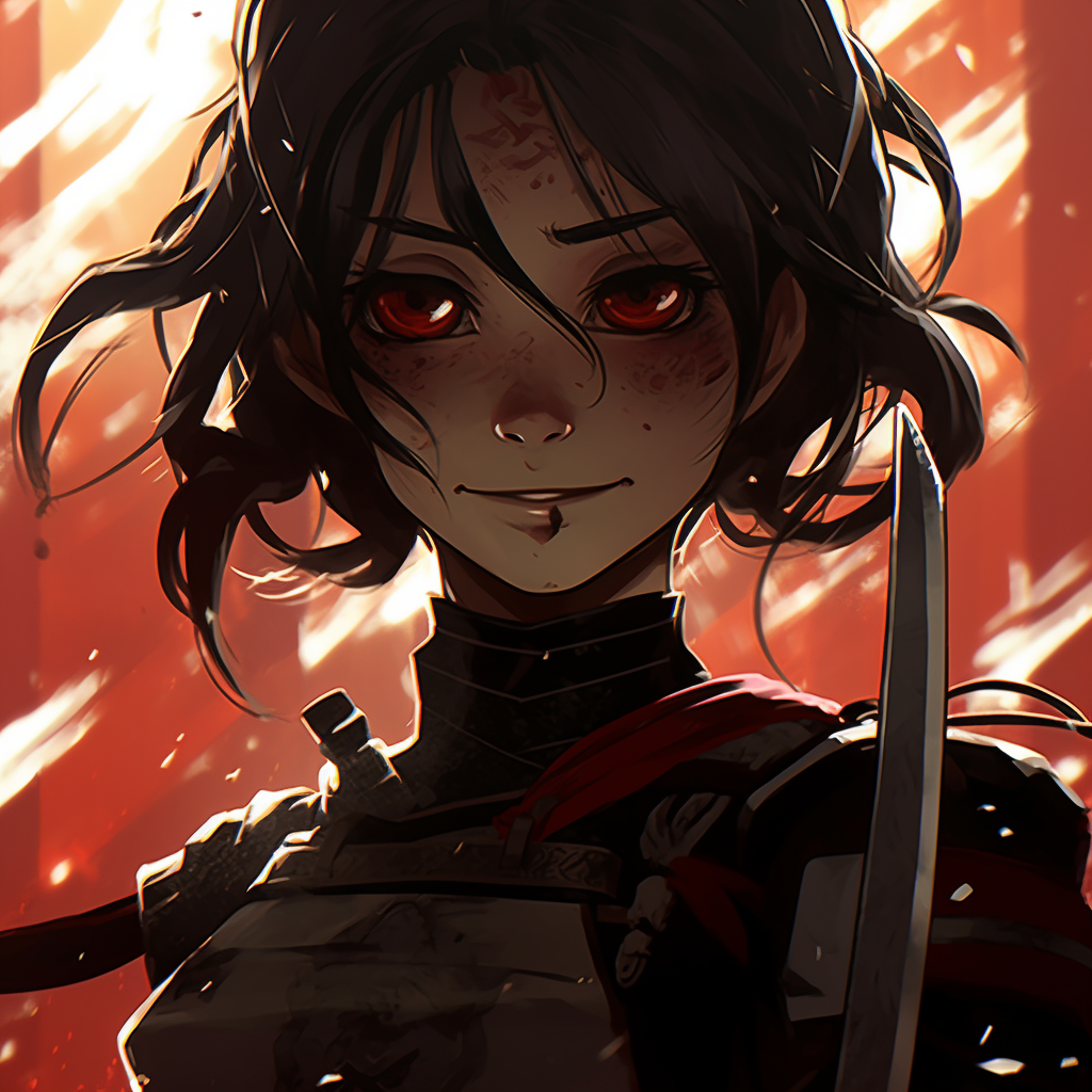Serene Samurai Girl sweeping with sword, fluid movement and tranquil setting. crazy anime pfp girl avatars pfp for discord.