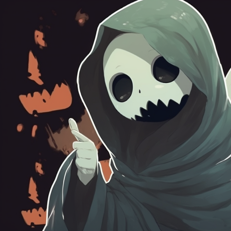 Two characters, one casting a shadow puppet ghost, with dramatic lighting and hand-drawn linework against a moonlit backdrop. creative matching ghost pfp halloween theme collection pfp for discord.