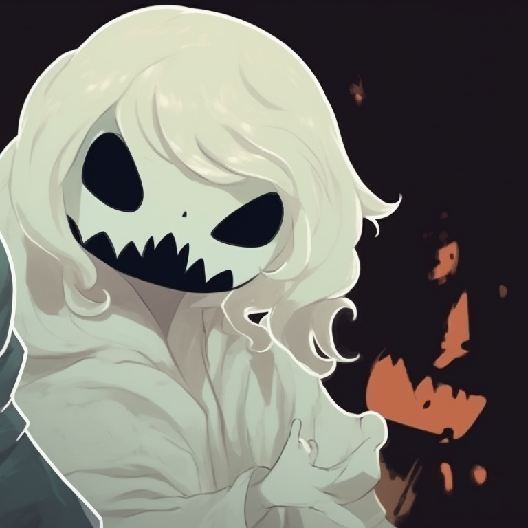 Two characters, one casting a shadow puppet ghost, with dramatic lighting and hand-drawn linework against a moonlit backdrop. creative matching ghost pfp halloween theme collection pfp for discord.