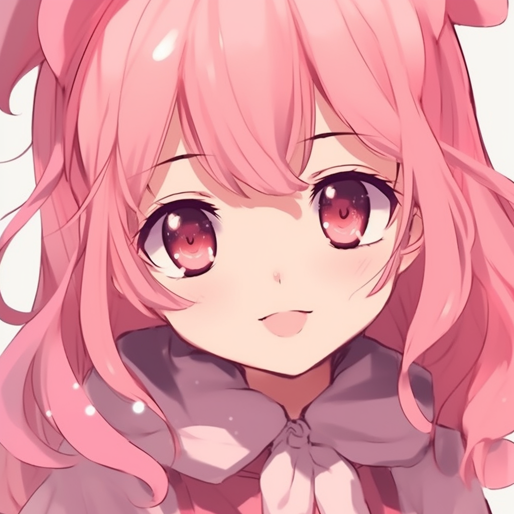 A detailed chibi style anime girl, with lively shades of pink. cute pink anime pfps for girls