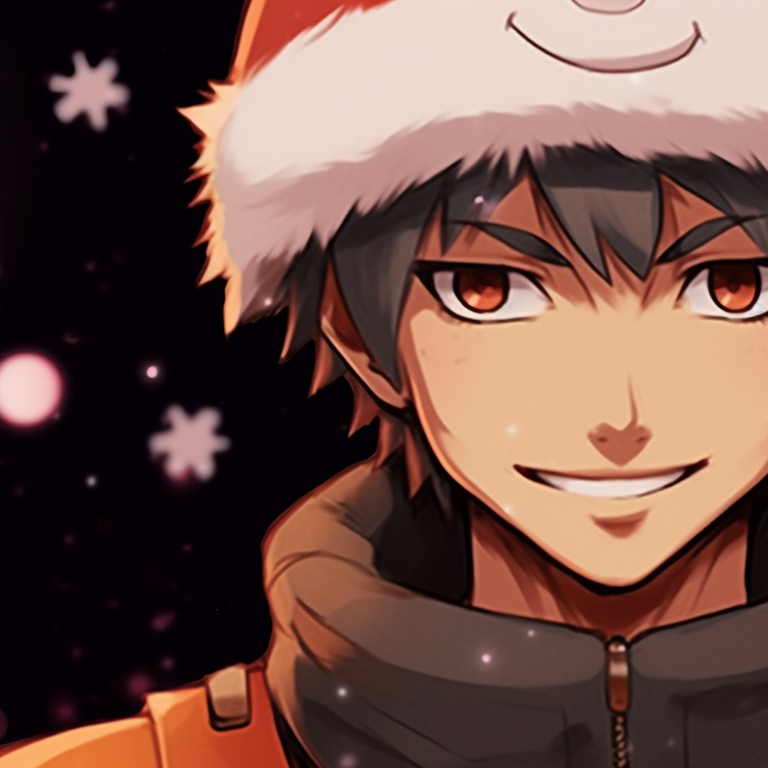 Two characters performing a Christmas-themed jutsu, contrasts of cool blue and warm orange colors. charming matching christmas pfp naruto pfp for discord.