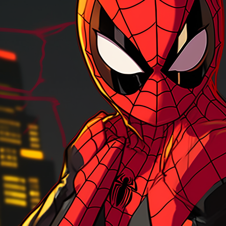 Two characters showing off their spiderman costumes, emphasizing the camaraderie, bright and bold colors. celebrity spider man matching pfp pfp for discord.