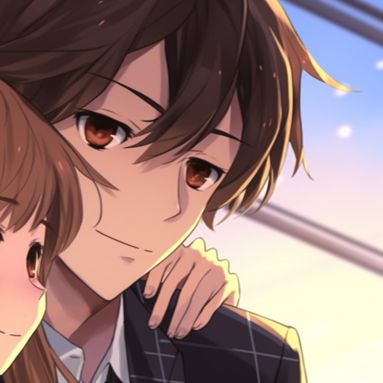 Hori and Miyamura in casual outfits, each with a smile and bright colors. horimiya matching pfp collection pfp for discord.