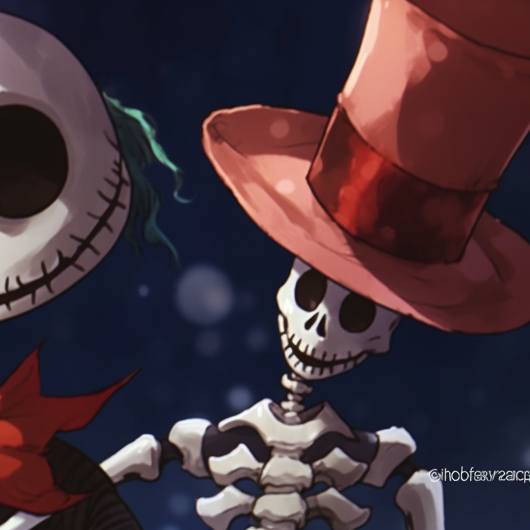 Two skeleton characters, joined hands, displaying a sense of longing and shared nostalgia. skeleton themed matching christmas pfp pfp for discord.