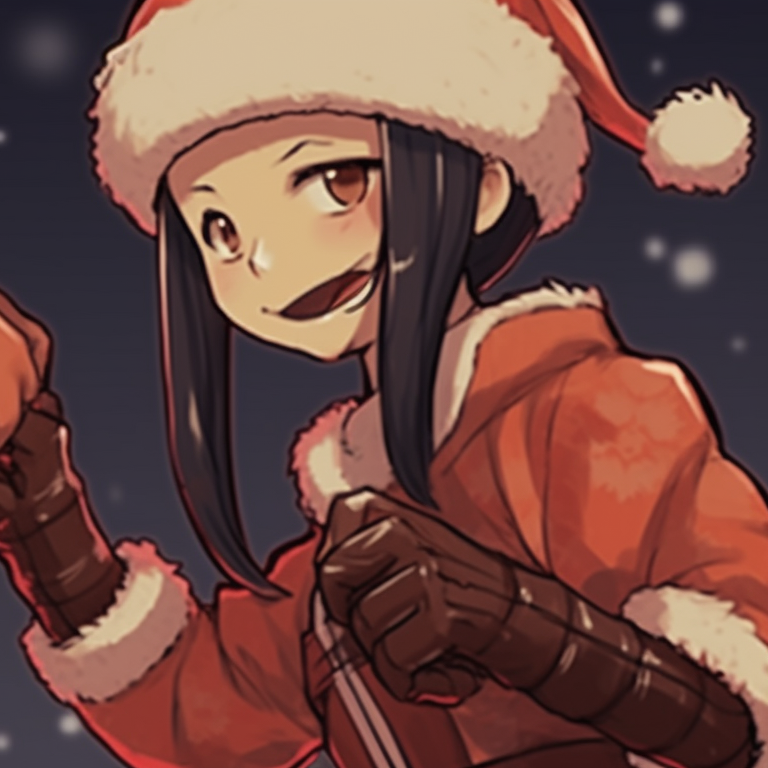 Two characters interlocking gazes, standing under a mistletoe with warm colors. naruto themed matching christmas profile pictures pfp for discord.
