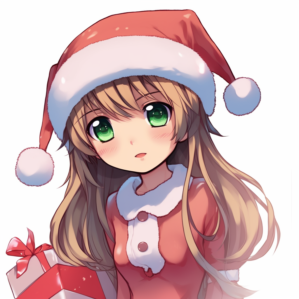 Anime girl warmly dressed for Christmas Eve, with richly colored attire and detailed background cute anime christmas pfp